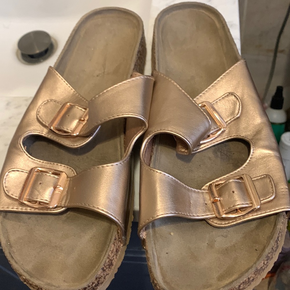 Metallic rose gold sandals